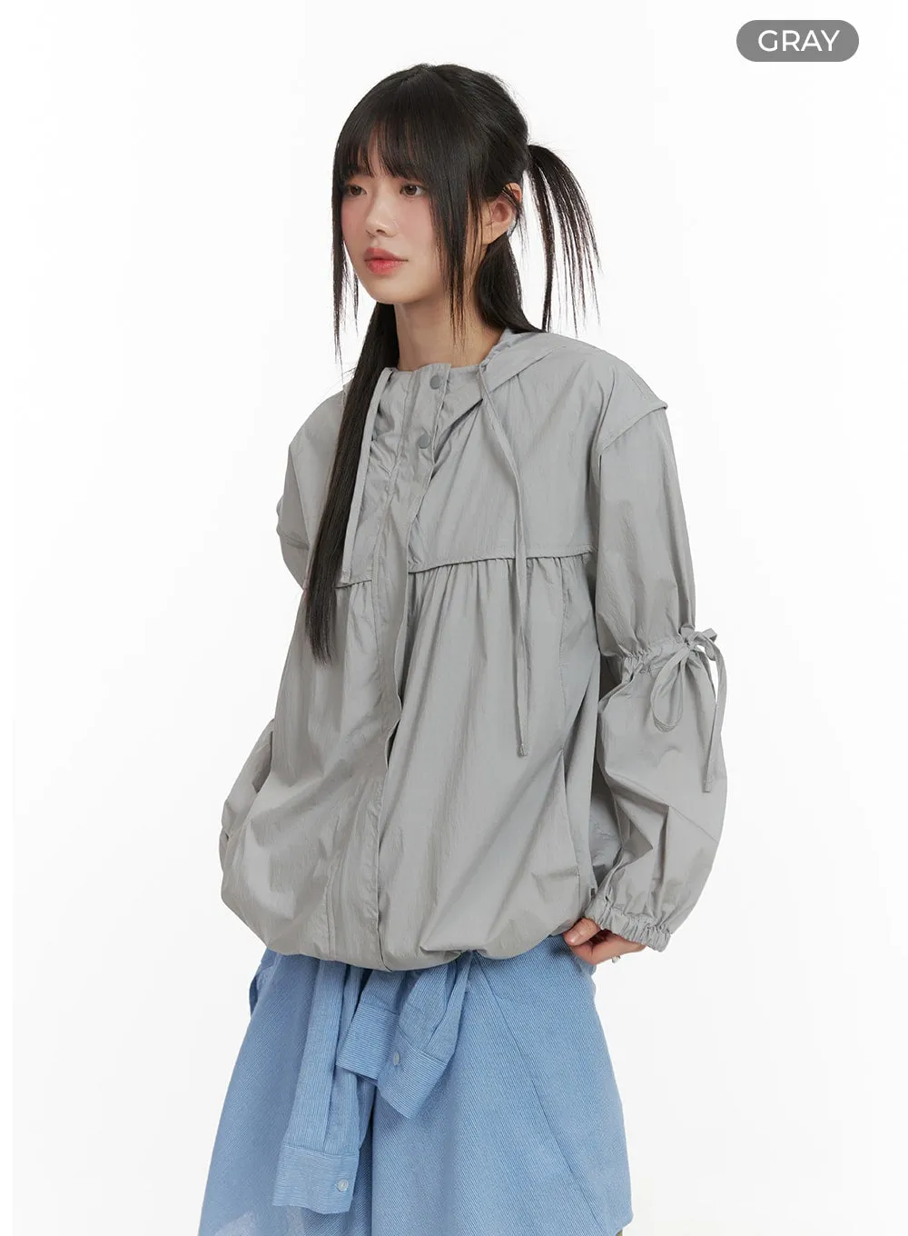 Hooded Drawstring Oversized Windbreaker CA418