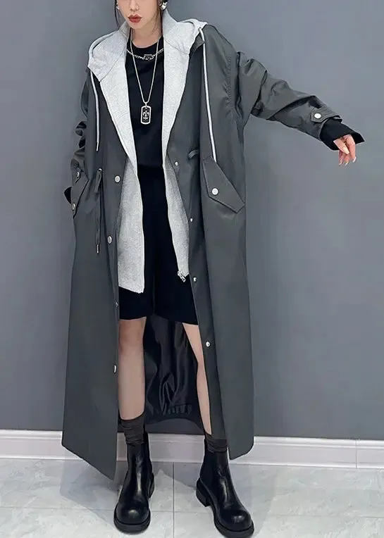 Hooded False Two Pieces Trench Coat Fall