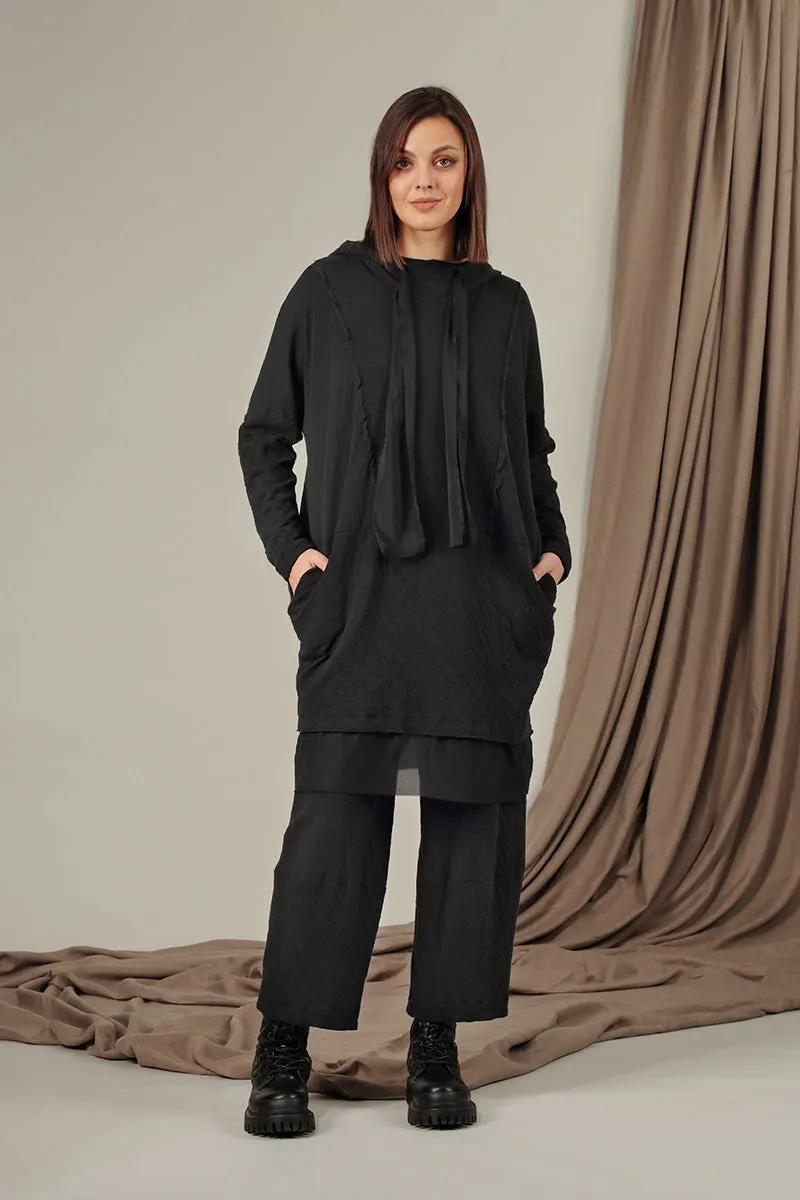 Hooded Grey Wavy Cotton Tunic