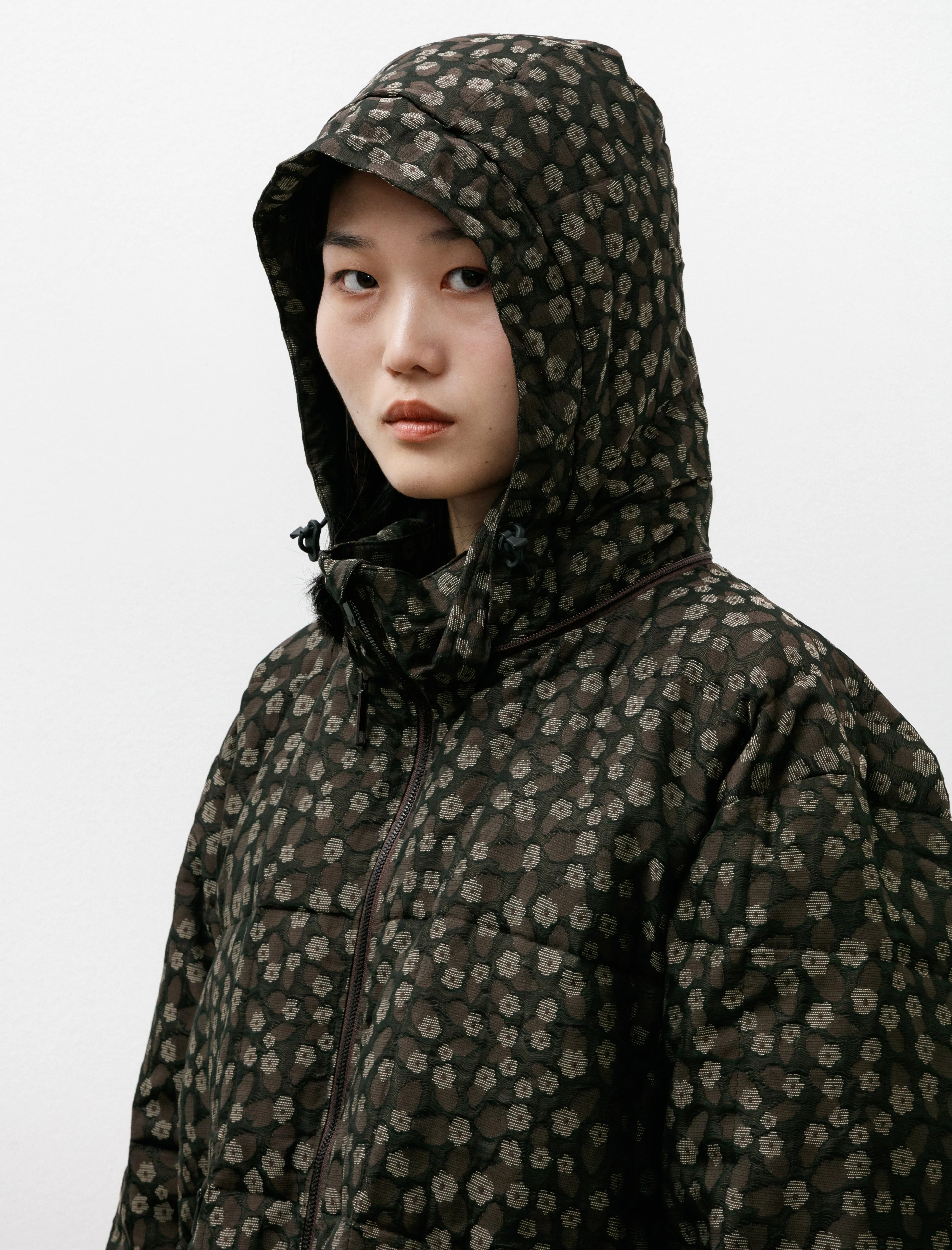 Hooded Sur Coat Brown Flowers