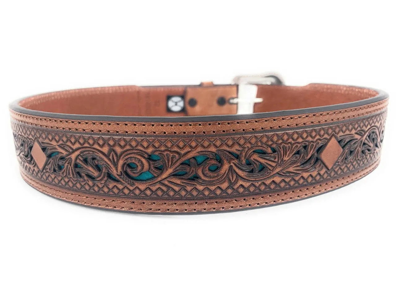 Hooey Leathers Men's Scroll Tooled Inlay Belt