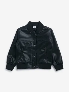 HOP Kids Black Faux Leather Bomber Jacket