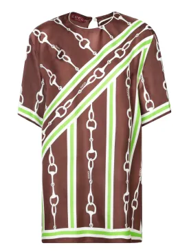 Horsebit Brown and Green Silk Blouse