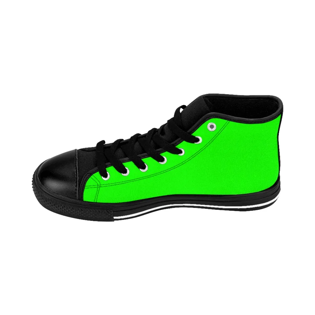 Hot Green Men's High Tops, Best Bright Green Solid Color Men's Classic Sneakers Tennis Running Shoes