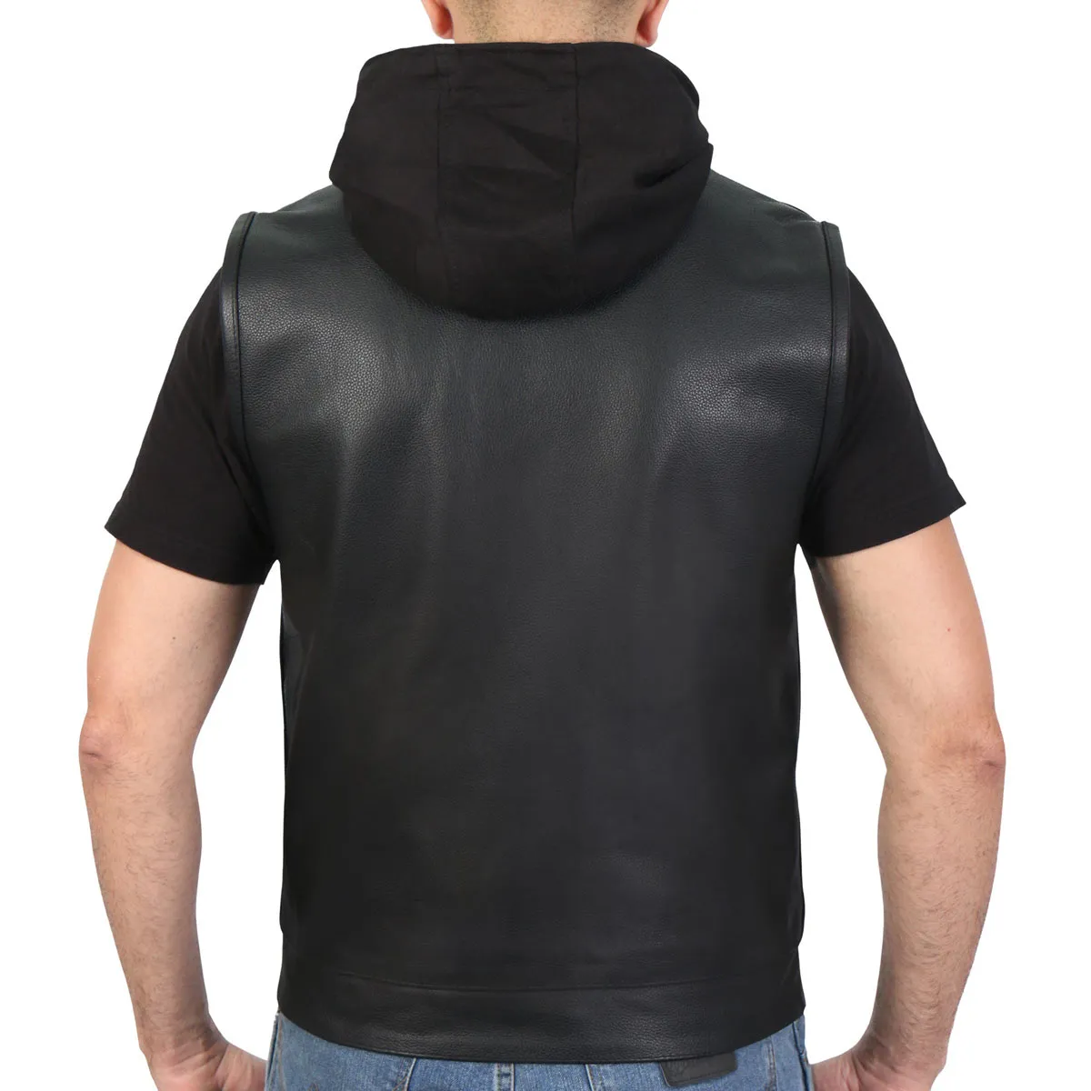 Hot Leathers VSM1201 Men's Black Motorcycle Biker Club Style Vest with Hoodie