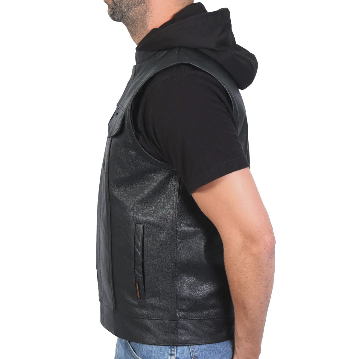 Hot Leathers VSM1201 Men's Black Motorcycle Biker Club Style Vest with Hoodie