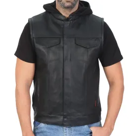 Hot Leathers VSM1201 Men's Black Motorcycle Biker Club Style Vest with Hoodie