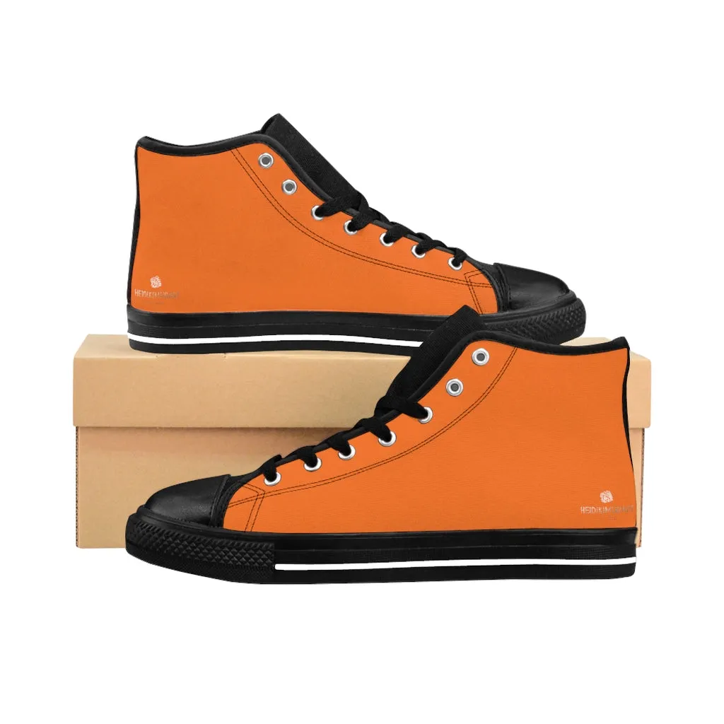 Hot Orange Men's High-top Sneakers, Solid Color Minimalist Designer Tennis Running Shoes