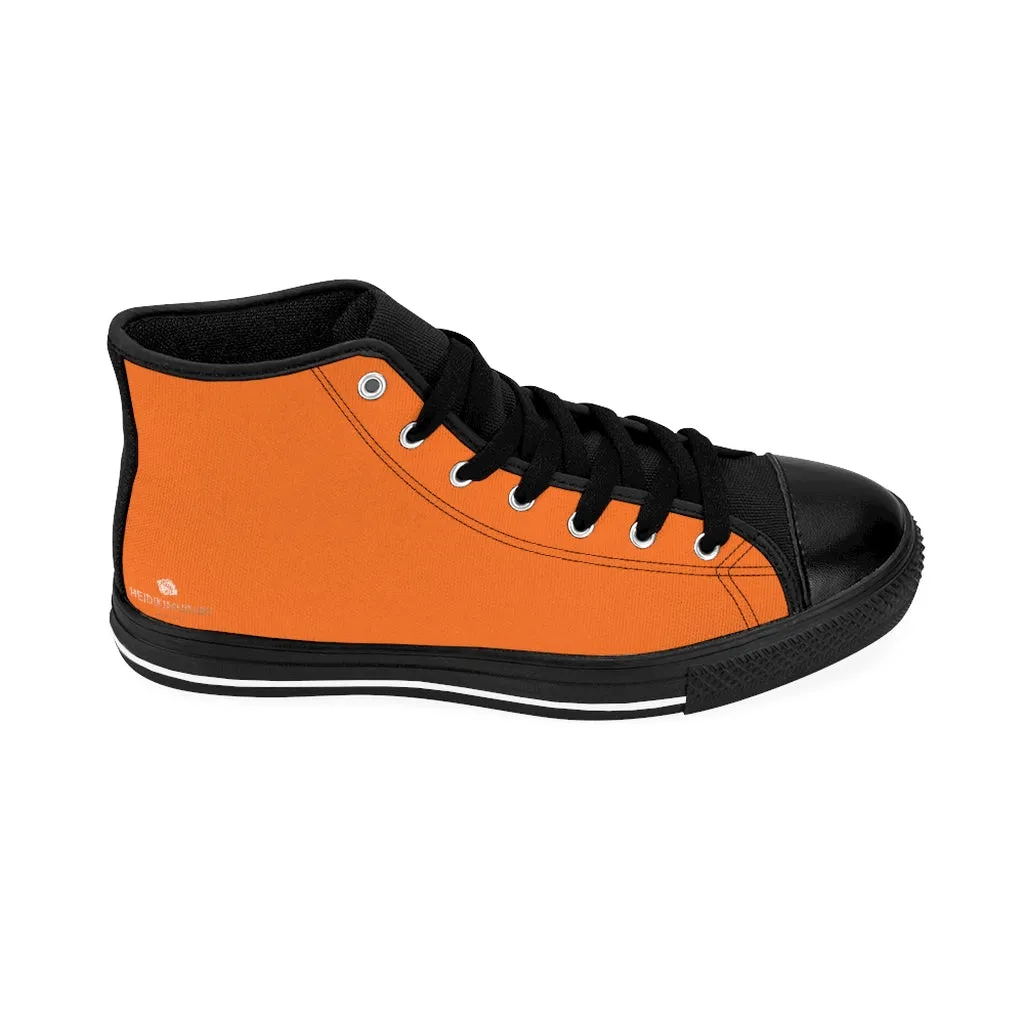 Hot Orange Men's High-top Sneakers, Solid Color Minimalist Designer Tennis Running Shoes