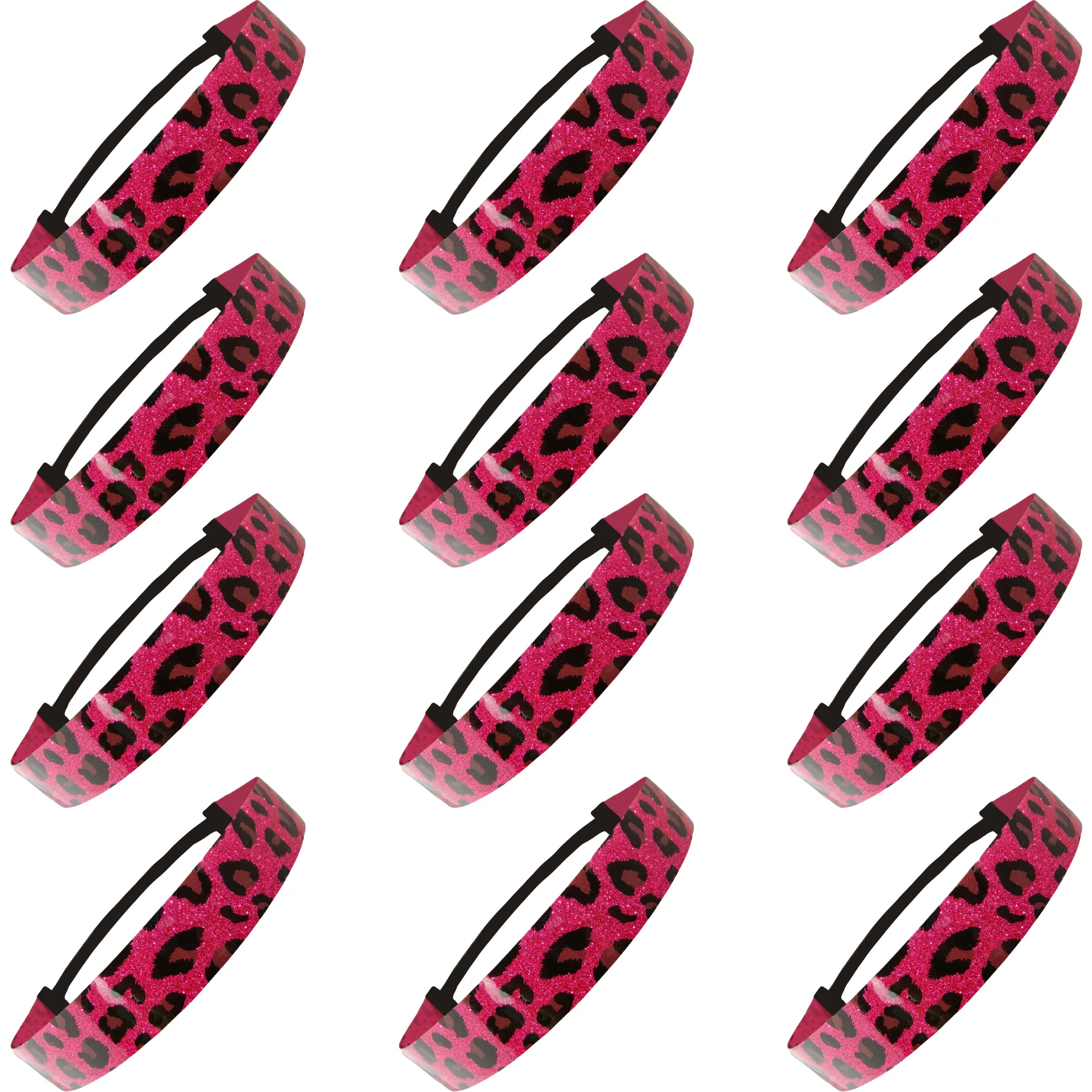 Hot Pink Cheetah Glitter Headbands - 12 Pack