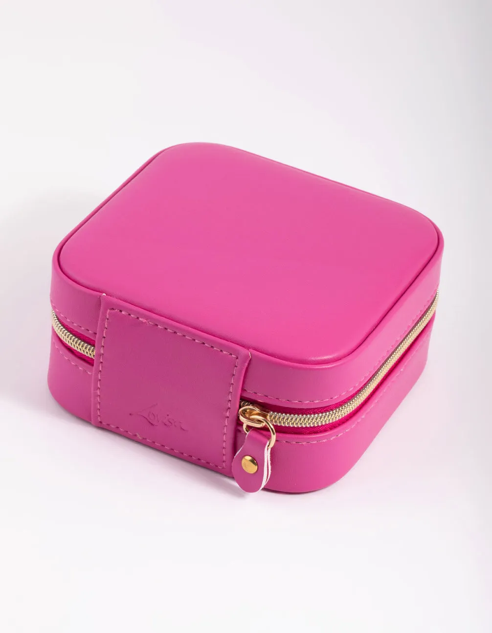 Hot Pink Faux Leather Compact Square Jewellery Box