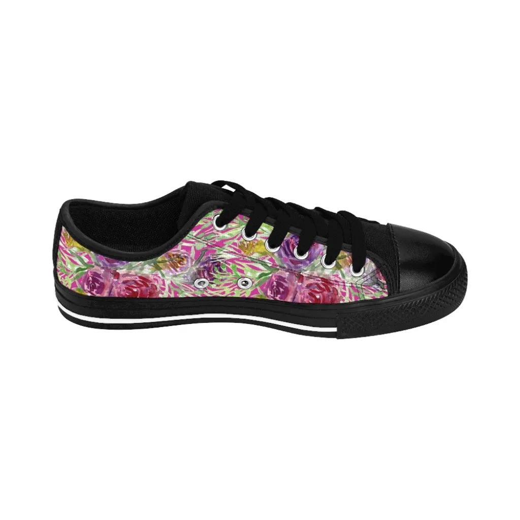 Hot Pink Floral Women's Sneakers, Floral Rose Print Best Tennis Casual Shoes For Women (US Size: 6-12)