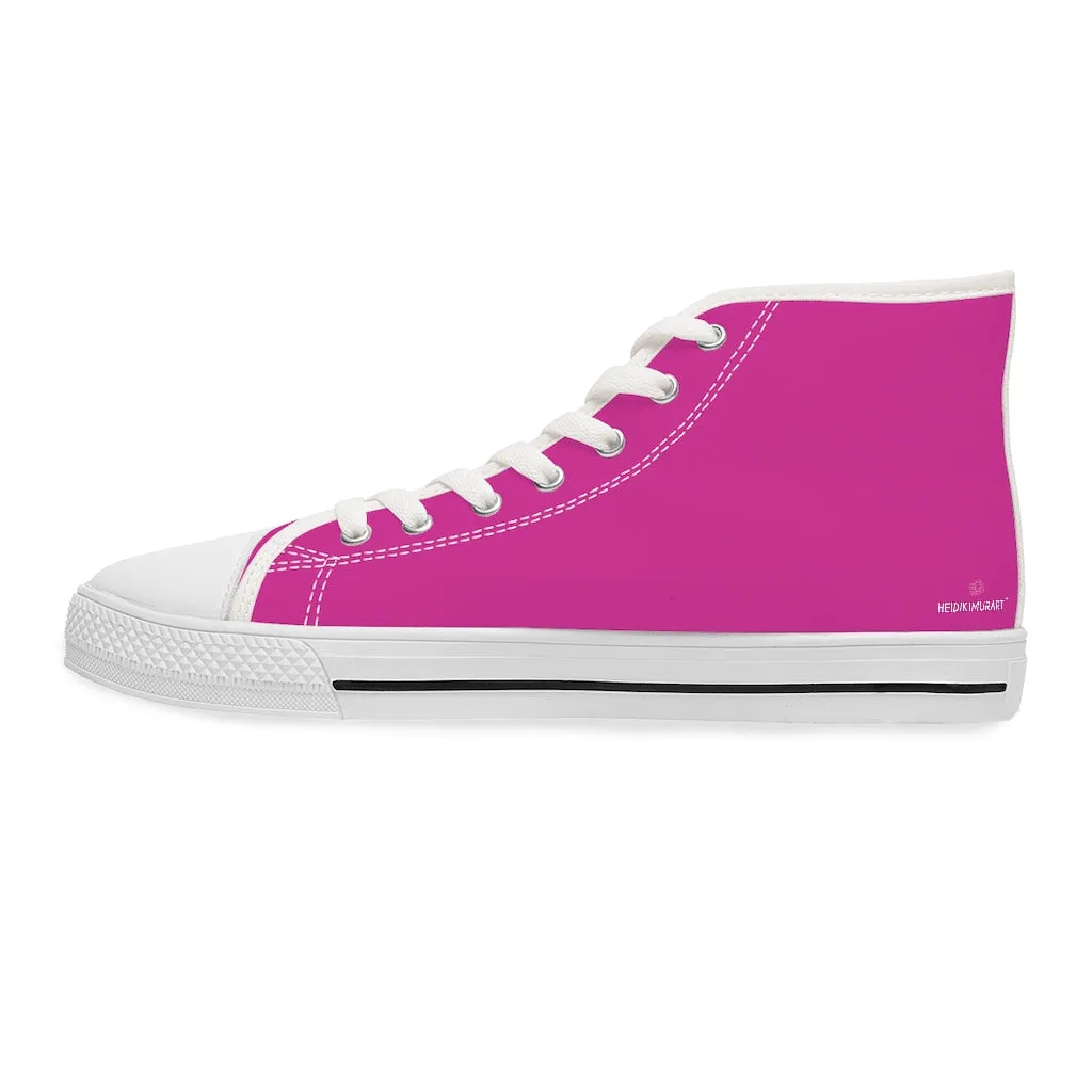 Hot Pink Ladies' High Tops, Solid Hot Pink Color Best Women's High Top Sneakers Canvas Tennis Shoes