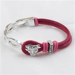 Hot Pink Leather Bracelet with Cat Cuff Half Bracelet