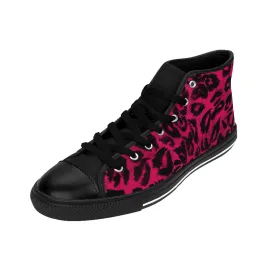 Hot Pink Leopard Men's Sneakers, Animal Print Premium High-top Fashion Tennis Shoes