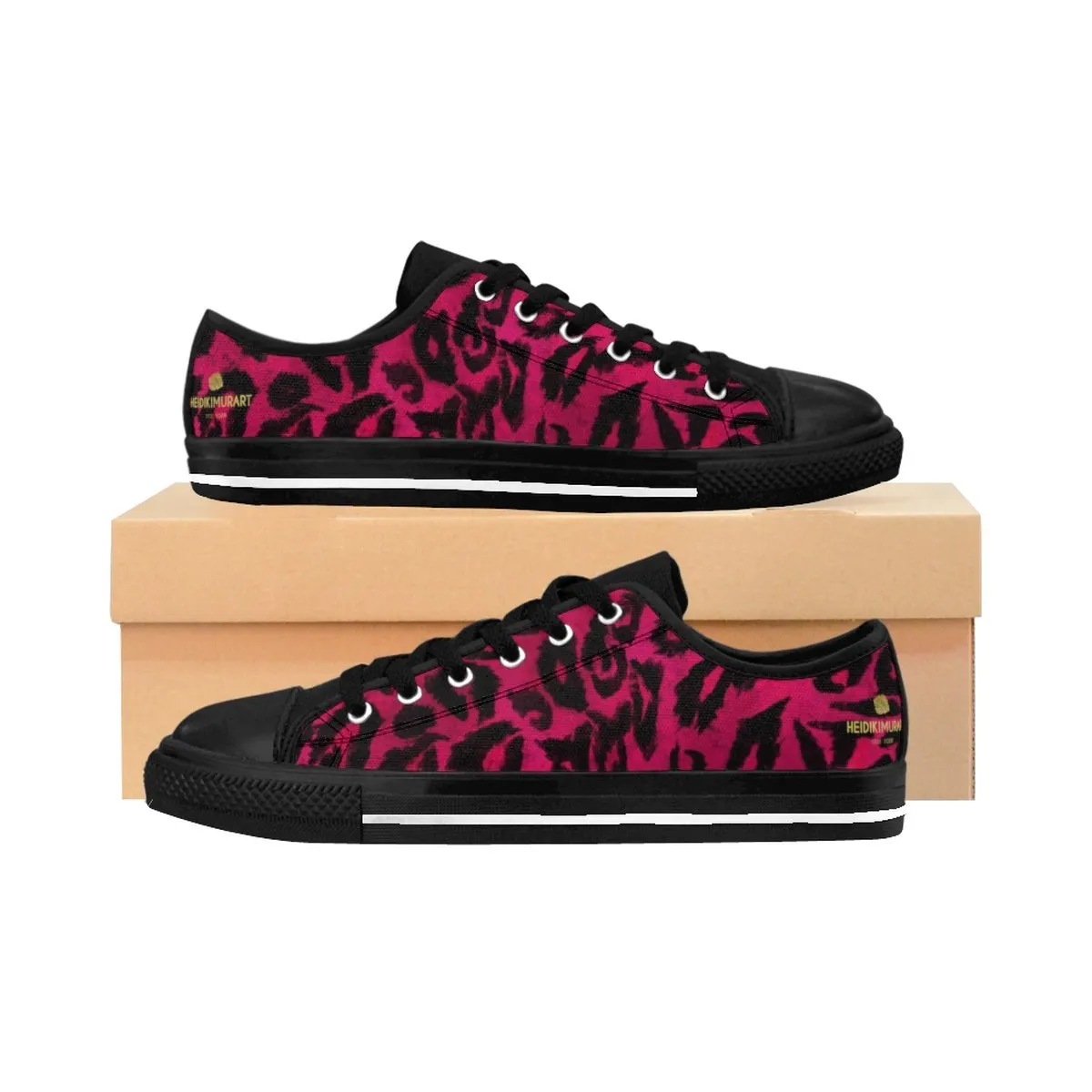 Hot Pink Leopard Men's Sneakers, Animal Print Premium Low Top Canvas Running Shoes