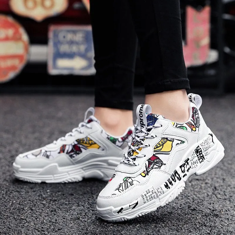 Hot Sale Lovers Fashion Graffiti Sneakers Men Shoes Colorful Print Men Casual Sneakers Breathable Trainers Man zapatillas hombre