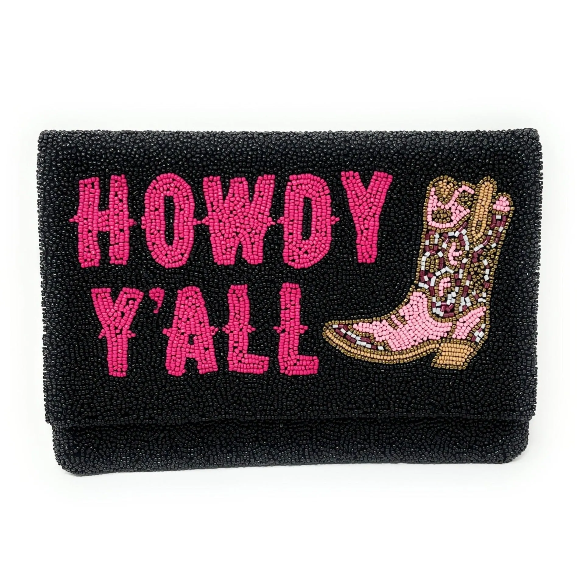 Howdy Beaded Clutch Purse (Black)