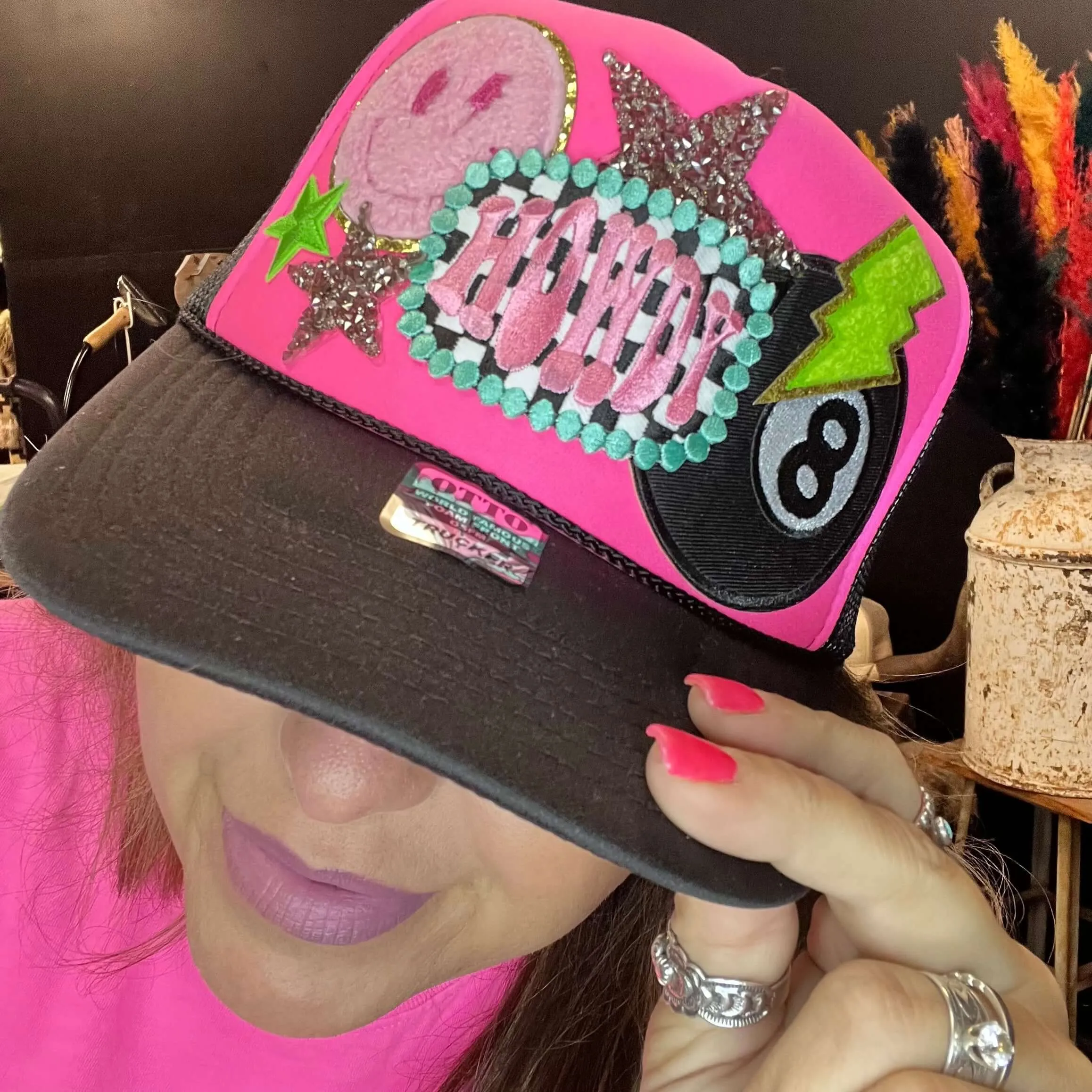 Howdy Pink & Black Custom Trucker Hat