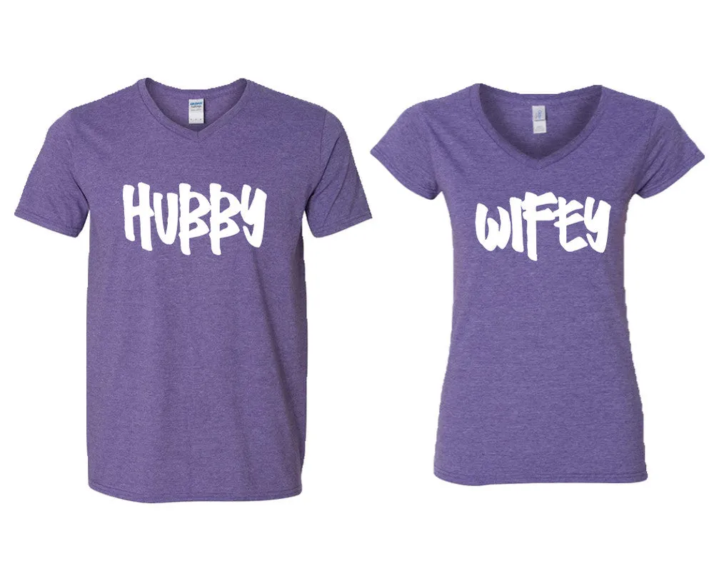 Hubby Wifey Couple Matching V-Neck T-Shirts