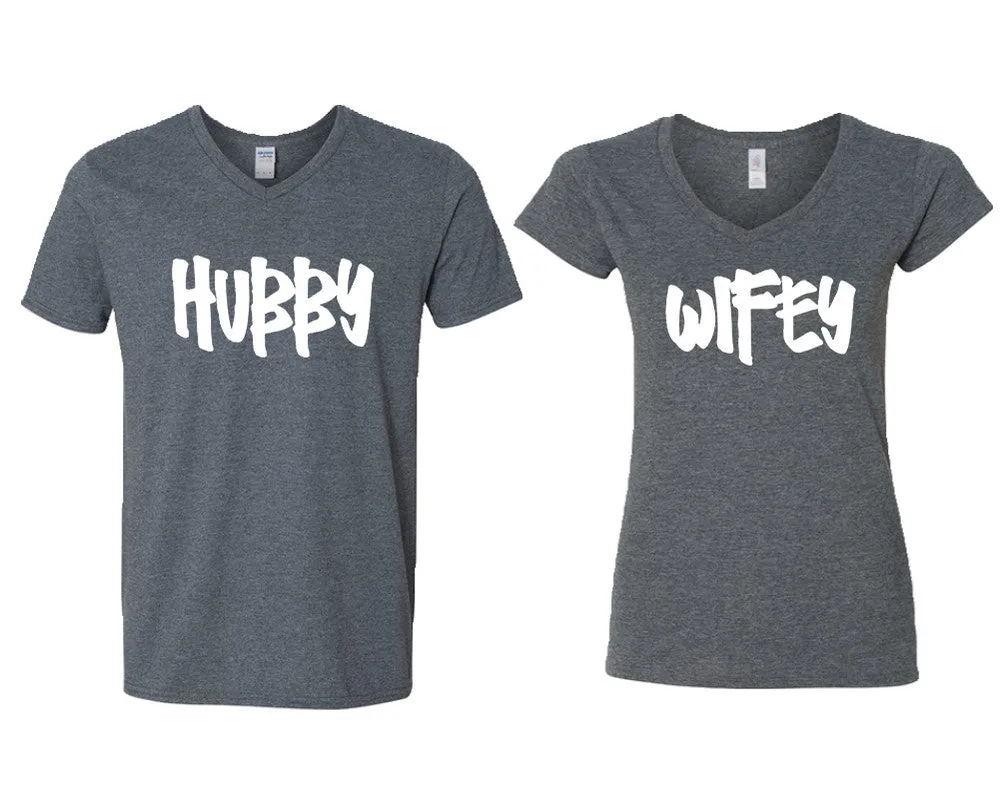 Hubby Wifey Couple Matching V-Neck T-Shirts