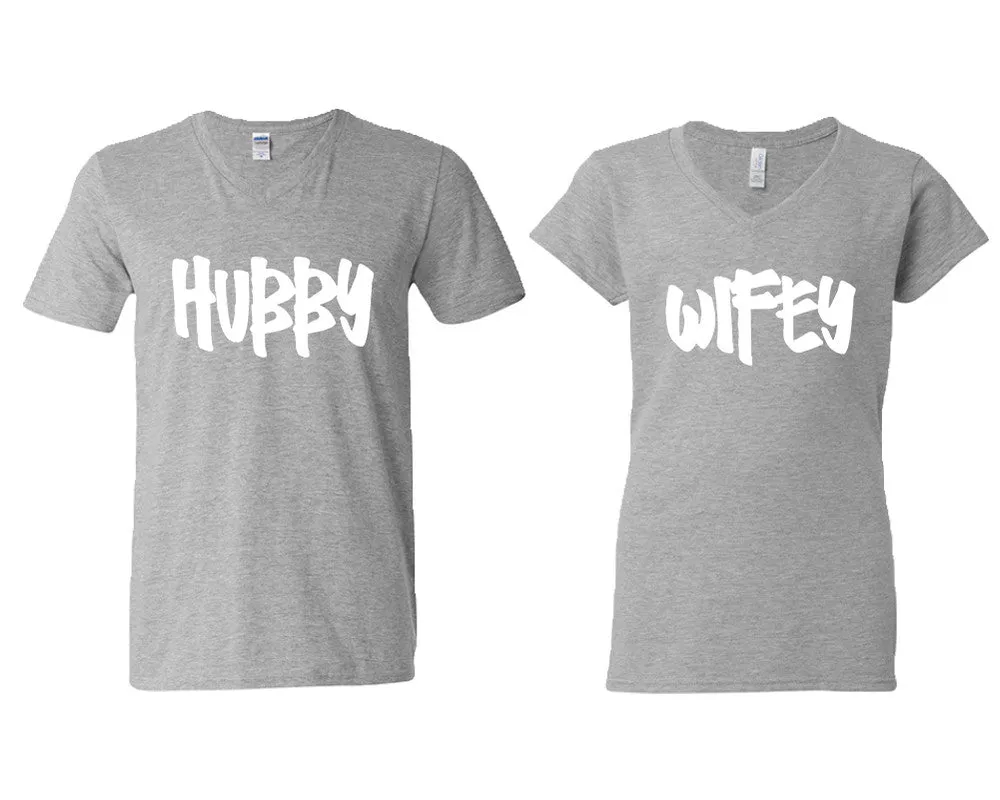 Hubby Wifey Couple Matching V-Neck T-Shirts