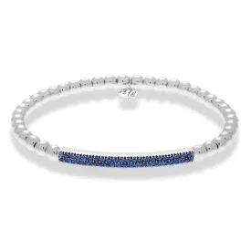 Hulchi Belluni Bracelet with Pave Sapphire ID Bar White Gold Stretch Stackable 21348H4BL-WS