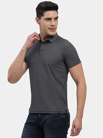 Hummel Men Grey Swift Sports Polo Collar Tshirt