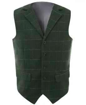 Hunt Green Casual Men's Suit Vest Plaid Notch Lapel Waistcoat