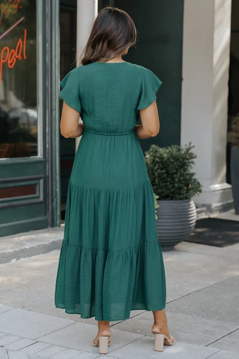 Hunter Green Lace Tiered Maxi Dress - FINAL SALE