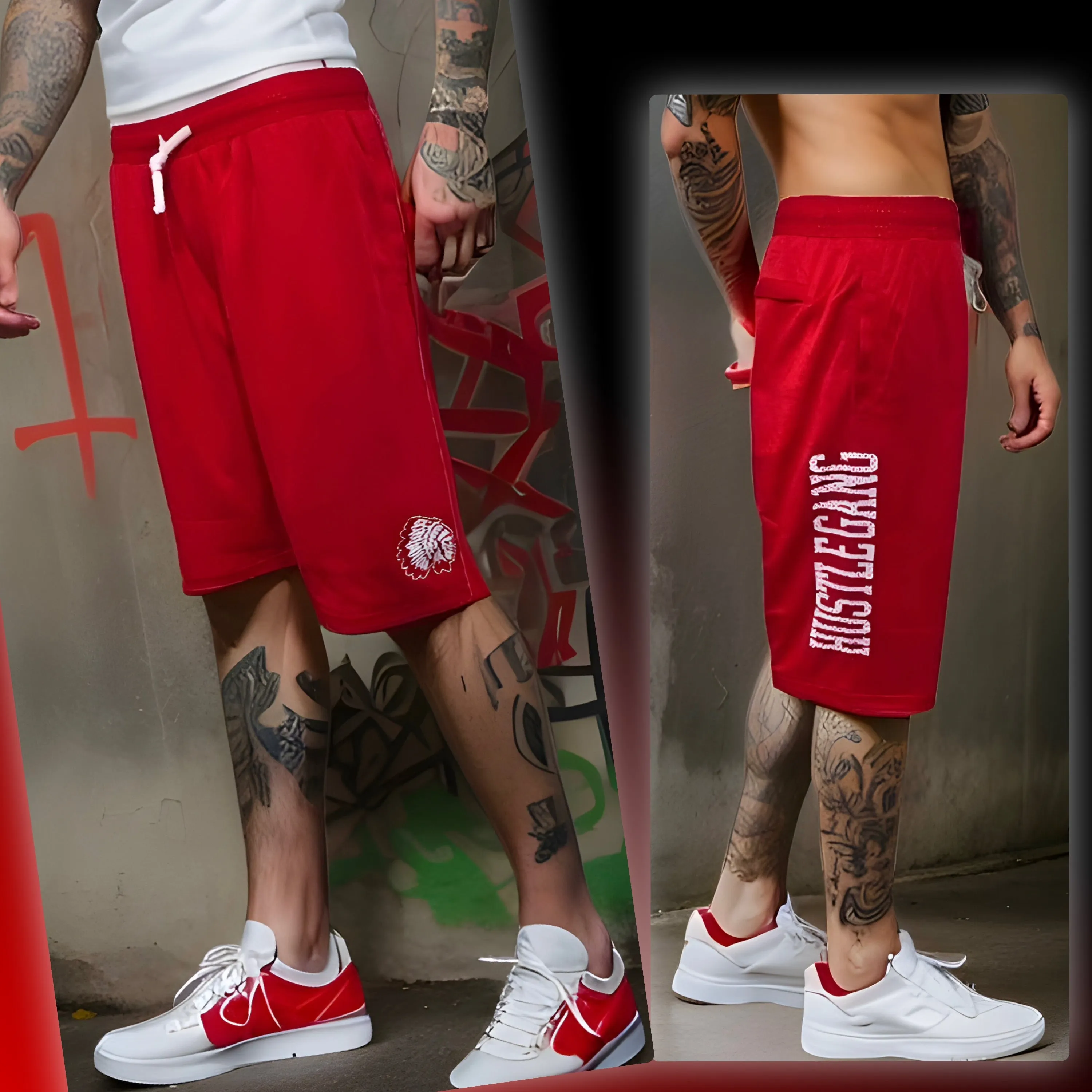 ^HUSTLE GANG^ (RED) ~CHAMPION~ KNIT BASKETBALL SHORTS