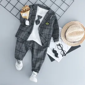 HYLKIDHUOSE Baby Boy Clothing Sets Male Children Clothes Suits Kid Gentleman Style Coats T Shirt Pants Grid Infant Clothes