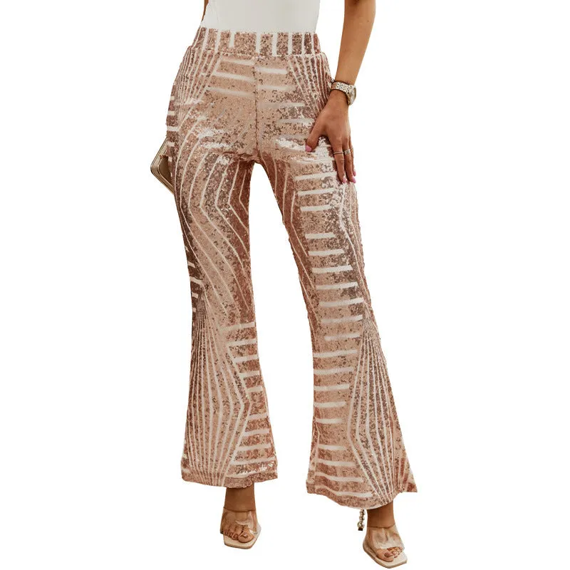 Hzori Casual Pants Autumn New Women's Pants Sequined High Waist Flared Pants Slimming Wide Leg Pants Casual Pants for Women