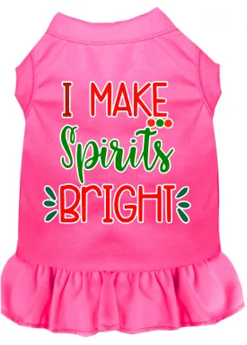 I Make Spirits Bright Screen Print Dog Dress Bright Pink Lg