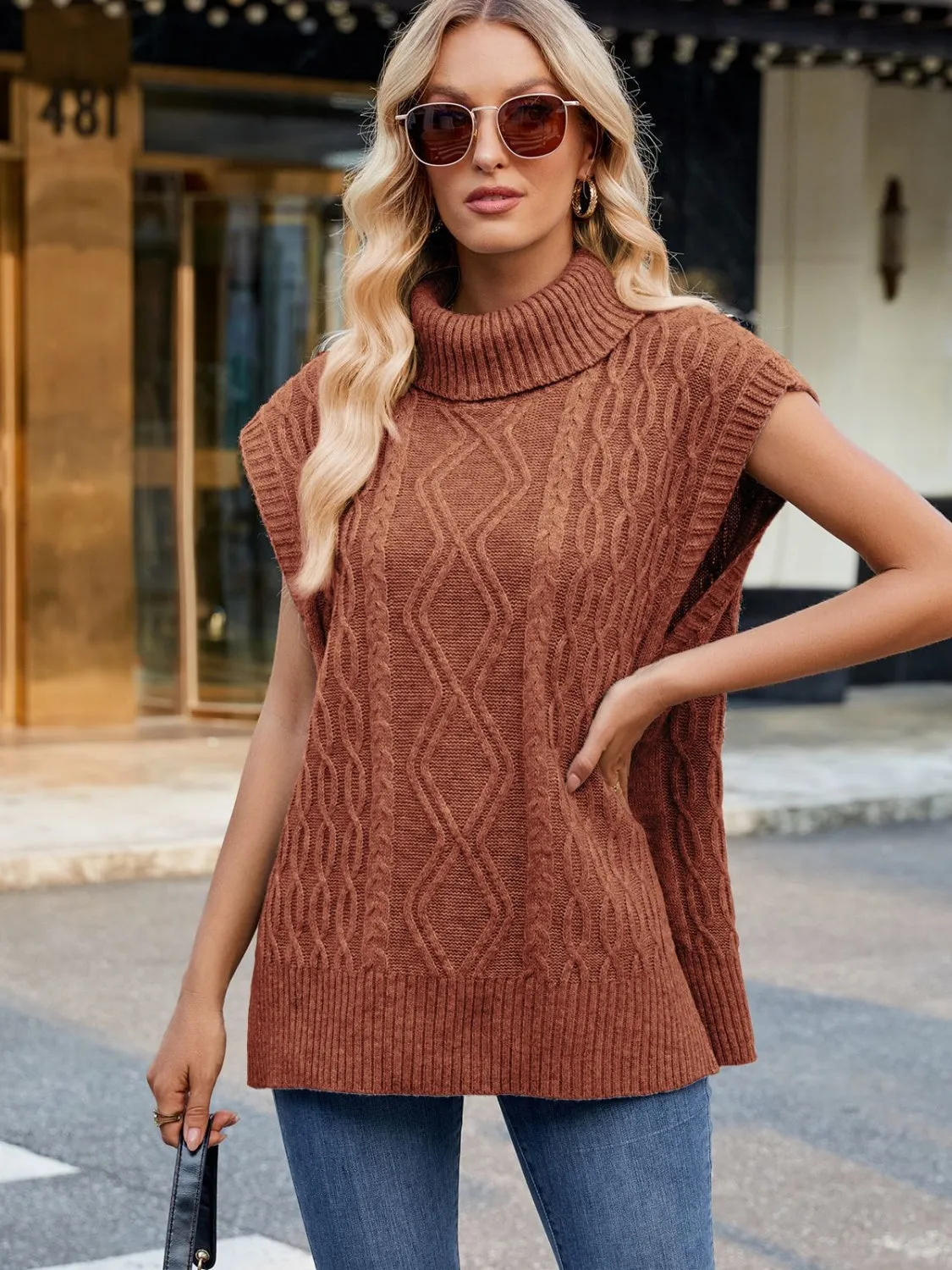 I Simply Love This! Side Slit Turtleneck Sweater Vest