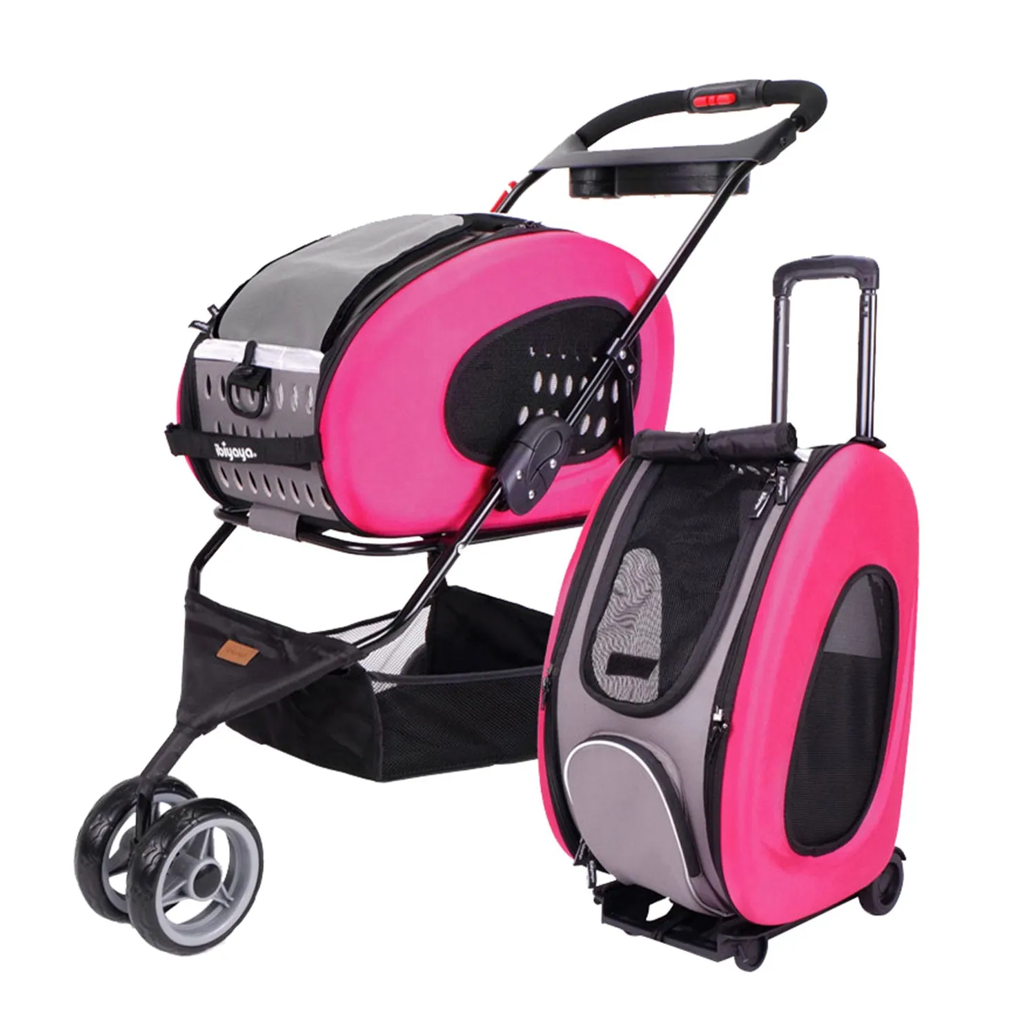 Ibiyaya 5-in-1 Combo Eva Pet Carrier & Stroller Hot Pink