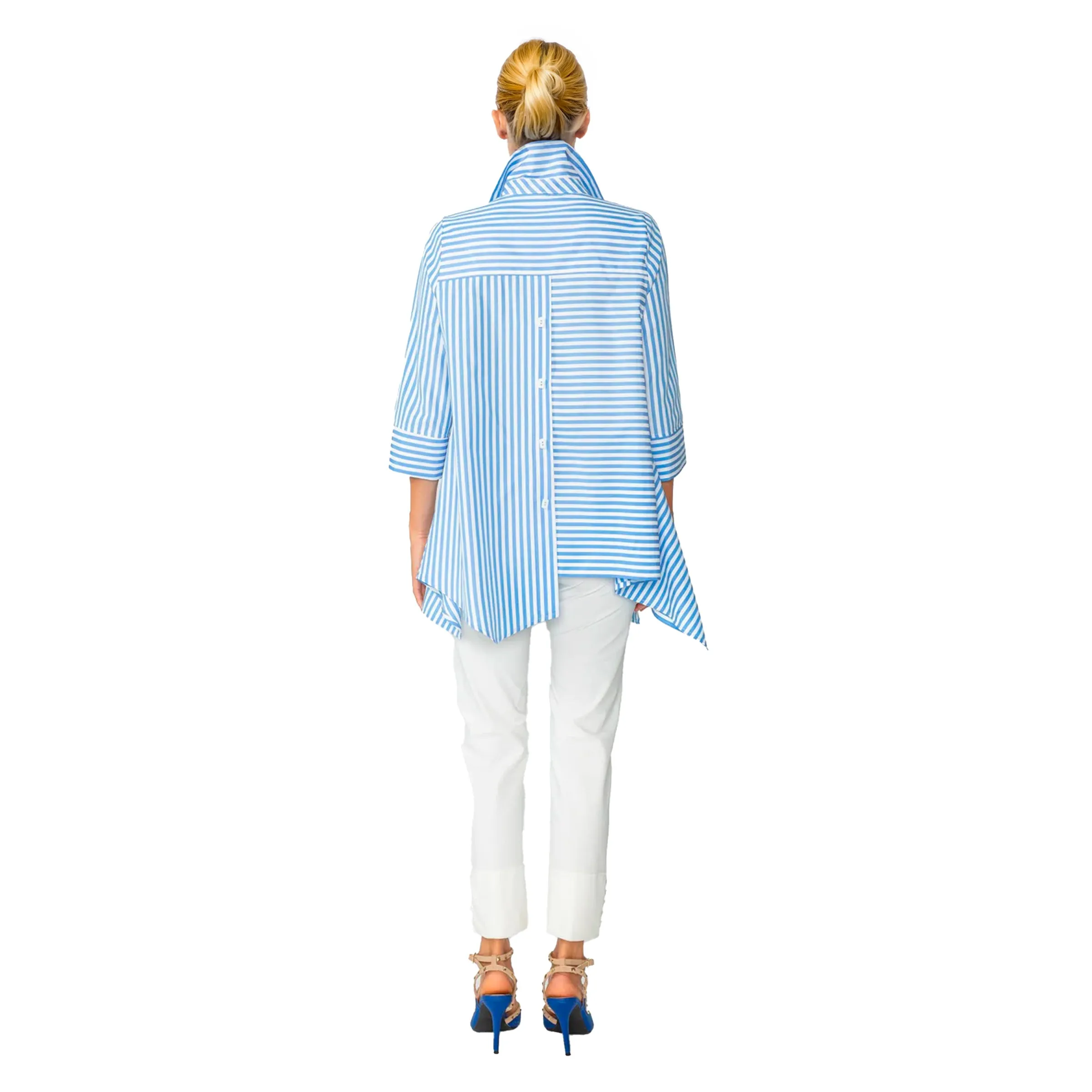 IC Collection "Mixed Direction" Cruisewear Asymmetric Shirt in Blue & White - 4691B