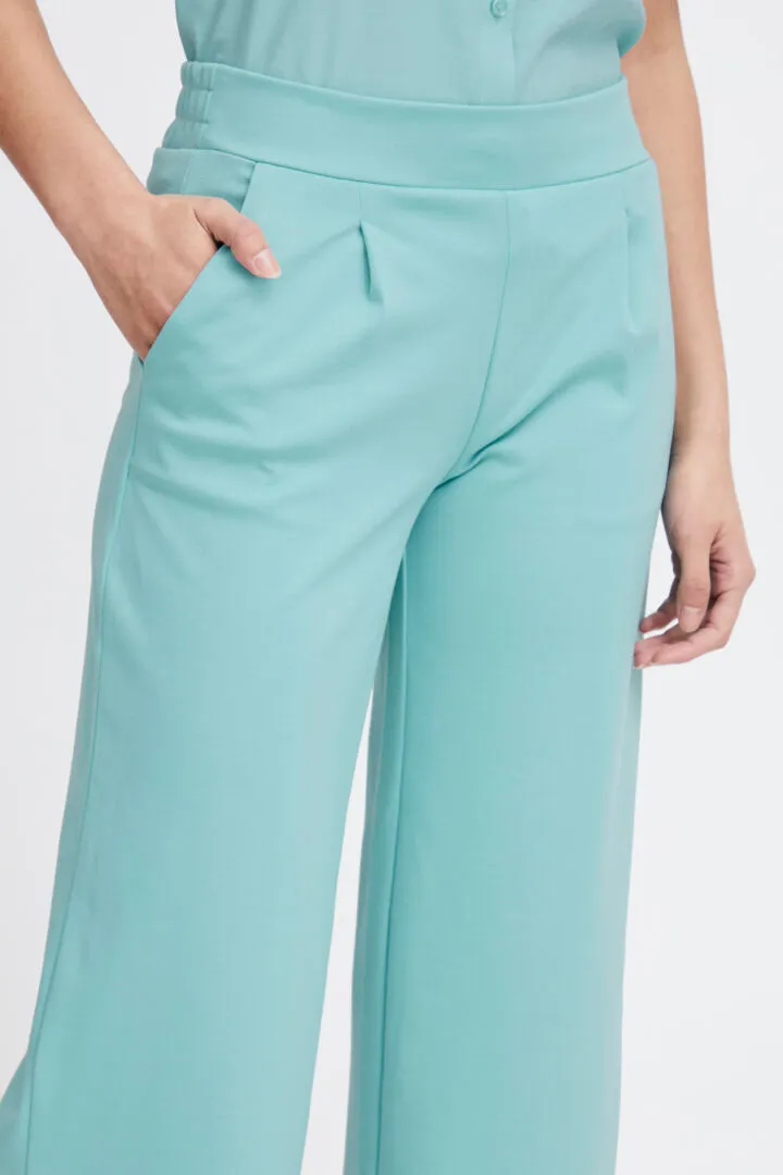 Ichi Kate Sus Wide Leg Cropped Trousers-Nile Blue-20116301