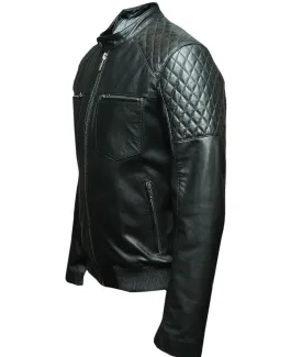 ICONIC BLACK MEN'S LEATHER JACKET WITH QUILTED SLEEVE