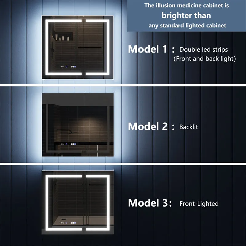 Illusion-B 42" x 36" LED Lighted Inset Mirrored Medicine Cabinet with Magnifiers Front and Back Light