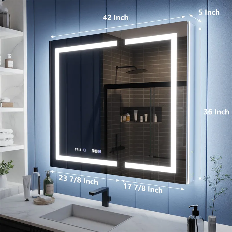 Illusion-B 42" x 36" LED Lighted Inset Mirrored Medicine Cabinet with Magnifiers Front and Back Light