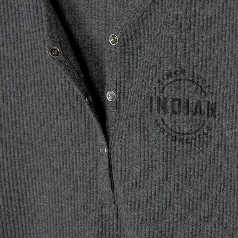 Indian Motorcycle Est 1901 Block Logo Henley Long Sleeve T-Shirt Gray