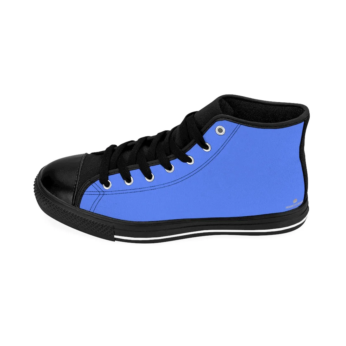 Indigo Blue Men's High Tops, Solid Color Print Premium High-top Premium Fashion Sneakers