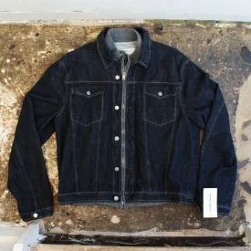 Indigo Denim Jacket With Wool Trim