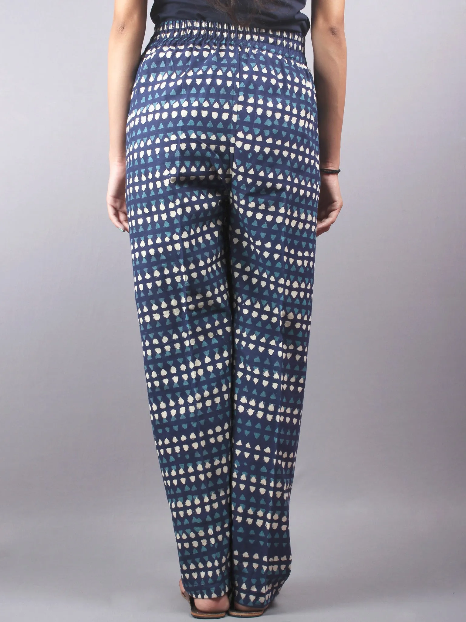 Indigo Hand Block Printed Elasticated Waist Trousers- T0317008