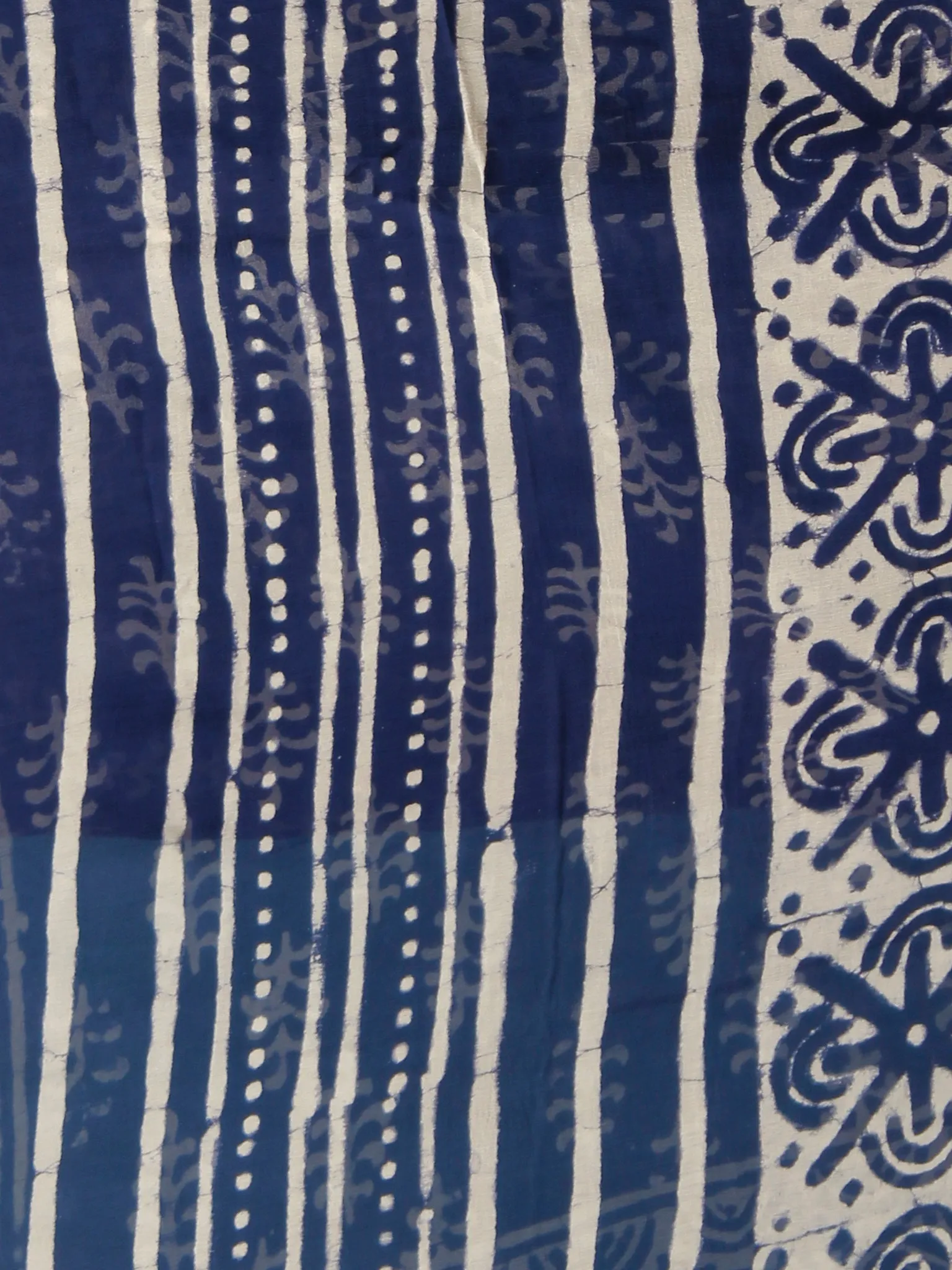 Indigo Ivory Hand Block Printed Chiffon Saree with Zari Border - S031702820