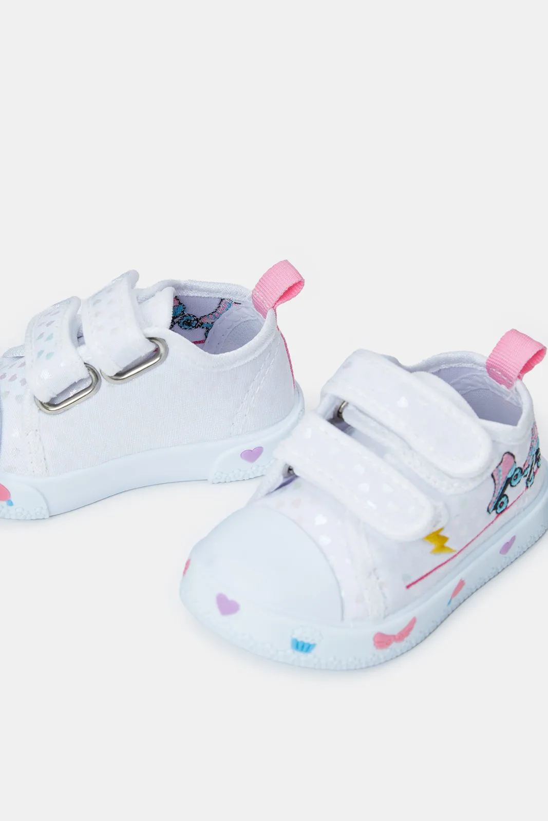 Infant Girls White Double Velcro Sneakers