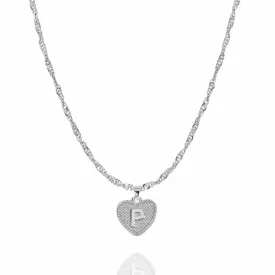 Initial Heart Necklace in Silver