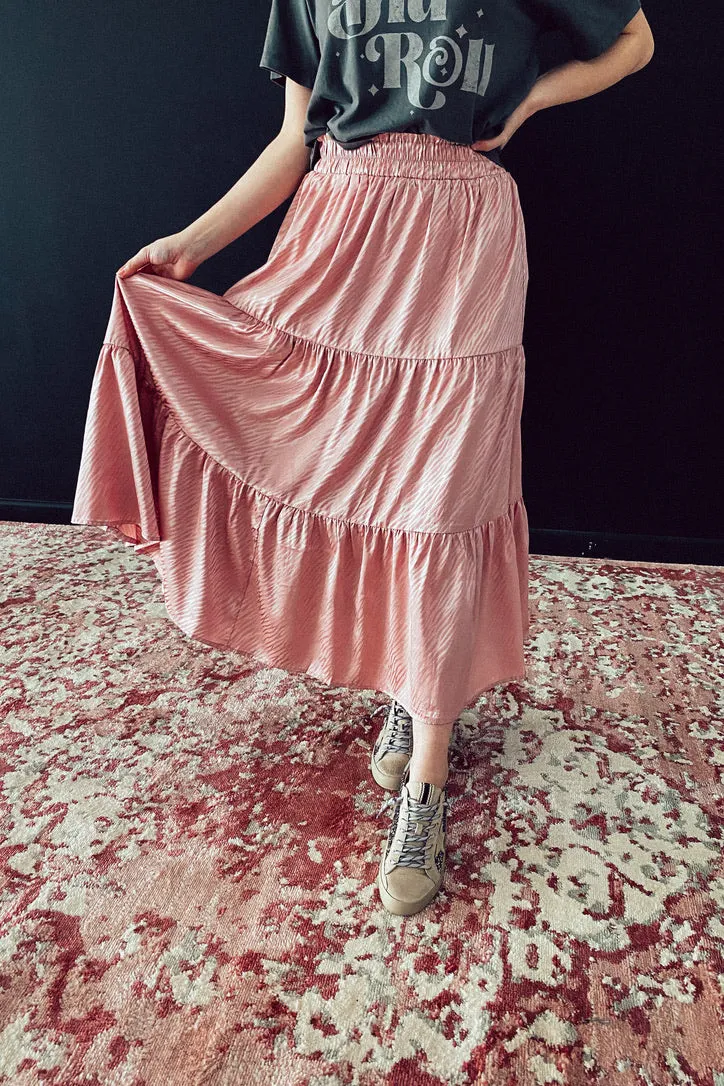 Into The Wild Satin Blush Midi Skirt | FINAL SALE