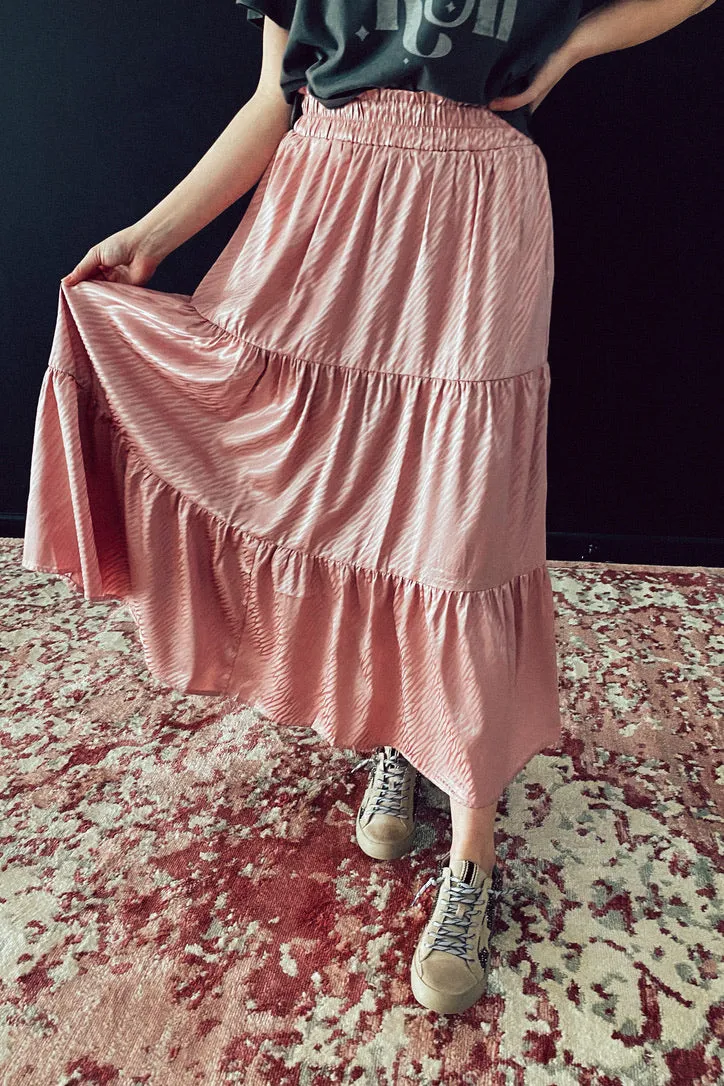 Into The Wild Satin Blush Midi Skirt | FINAL SALE